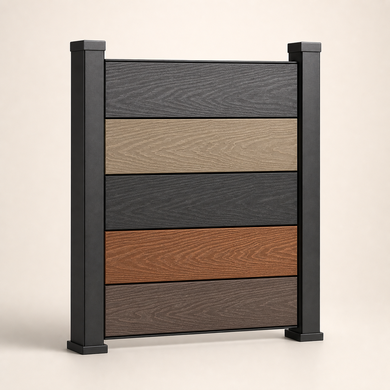 Compoxen sample kit displaying Harbor Slate, Mesa Taupe, Shadow Forge, Redwood Ember, and Cocoa Ridge