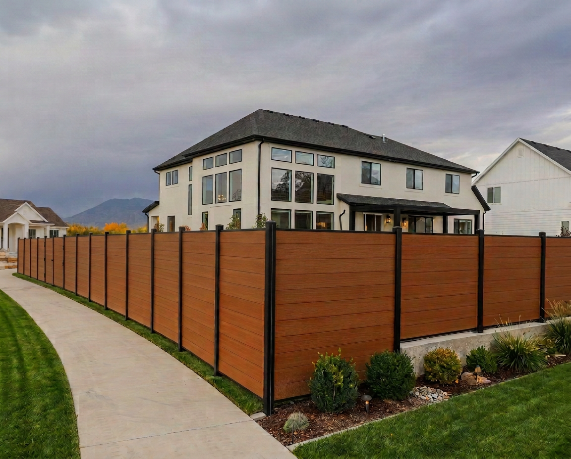 Redwood Modern Residence Compoxen composite fence installation